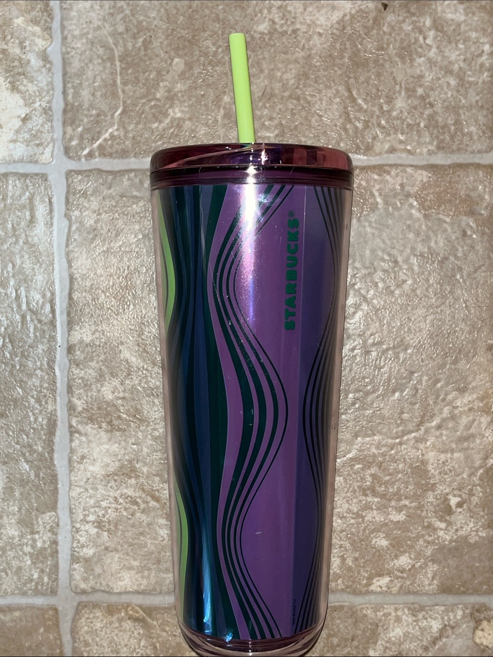 Starbucks Purple & Green Swirl Stainless Tumbler with Lime Straw